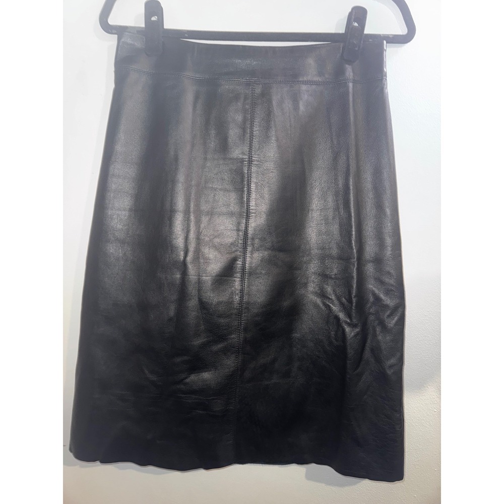 NWT Vtg Y2K BCBG Max Azria Black Leather Pencil Skirt Womens Size 8 Knee Length